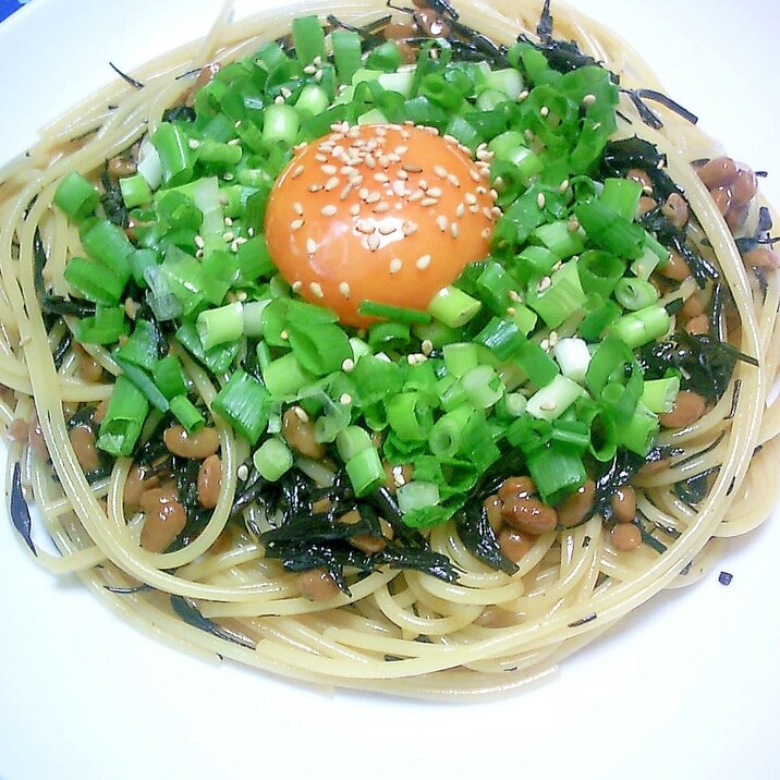 長ひじきと納豆のパスタ